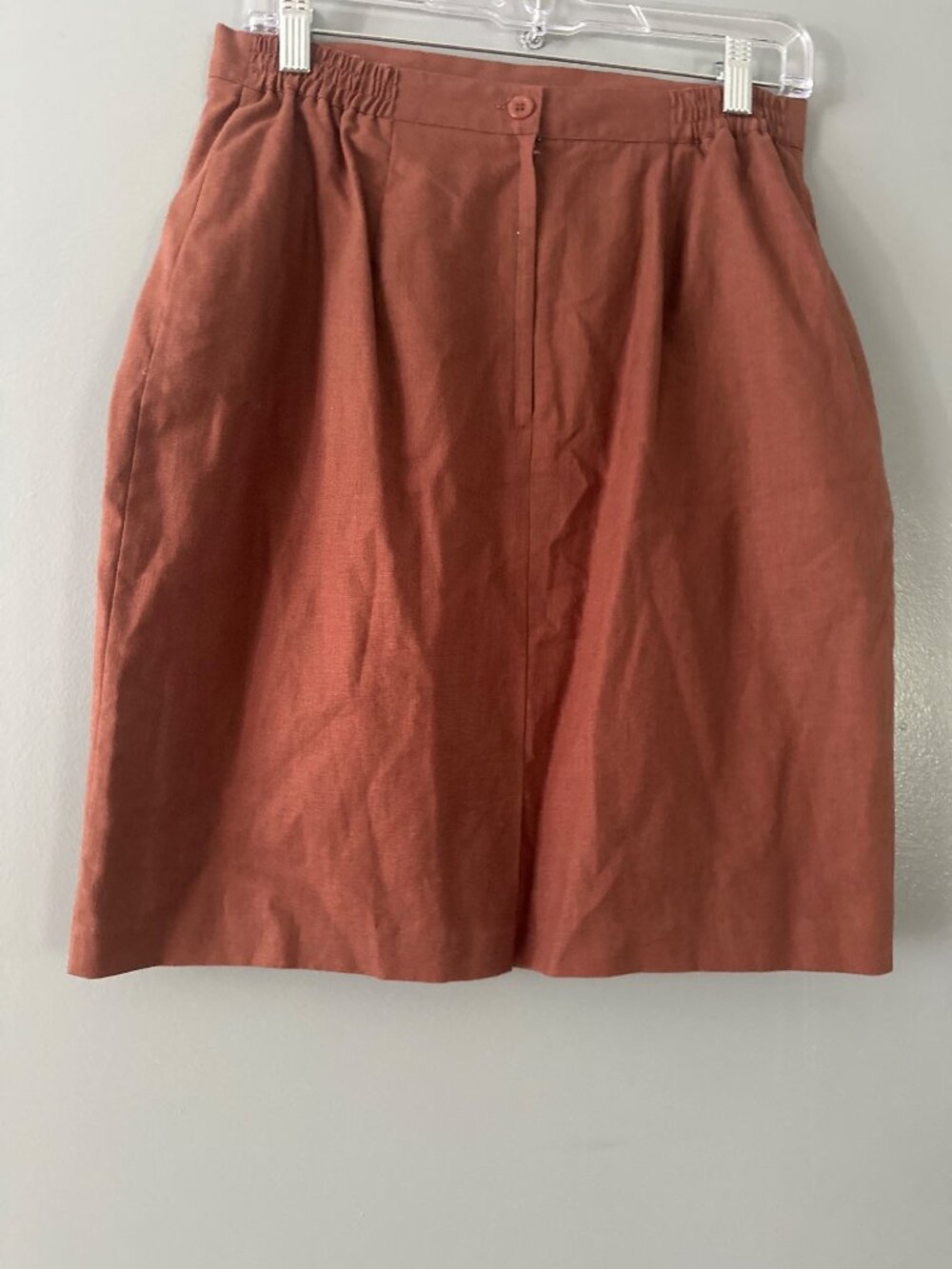 Adolfo Studio 12P Linen Cotton Skirt Terracotta Brown Pull On career casual